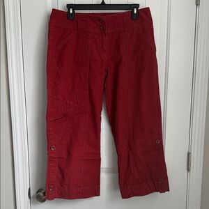 CAbi Cherry Red Cropped Buttoned Pants